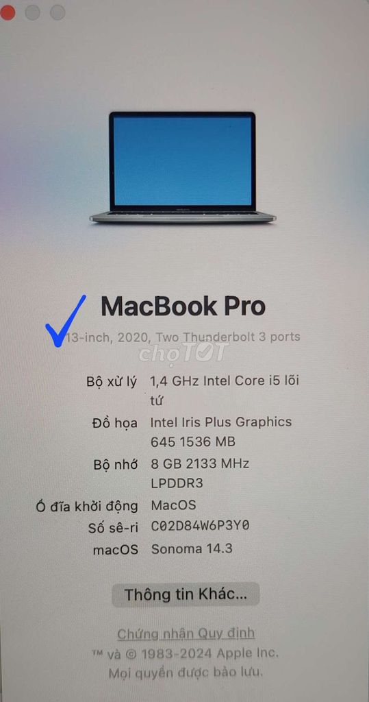 Macbook Pro 2020 GIÁ 7.800.000đ SSD 512GB