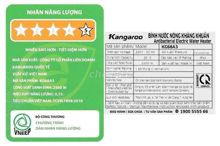 Bình nước nóng Kangaroo KG68A3 30L. Mua bán Thiết bị vệ sinh, nhà tắm tại Quận Dương Kinh Hải Phòng được đăng bởi Tùng Lê hình 1