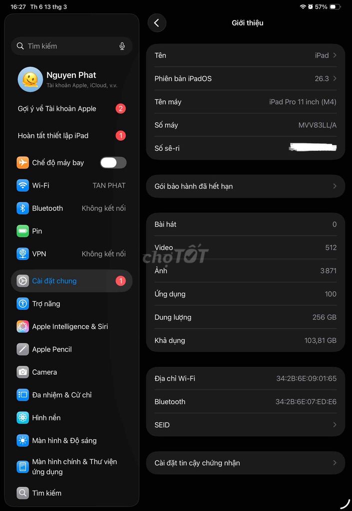 Apple iPad Pro 11 inch (M4) 256GB Wifi. Mua bán Máy tính bảng tại Huyện Chợ Lách Bến Tre được đăng bởi Phát hình 1
