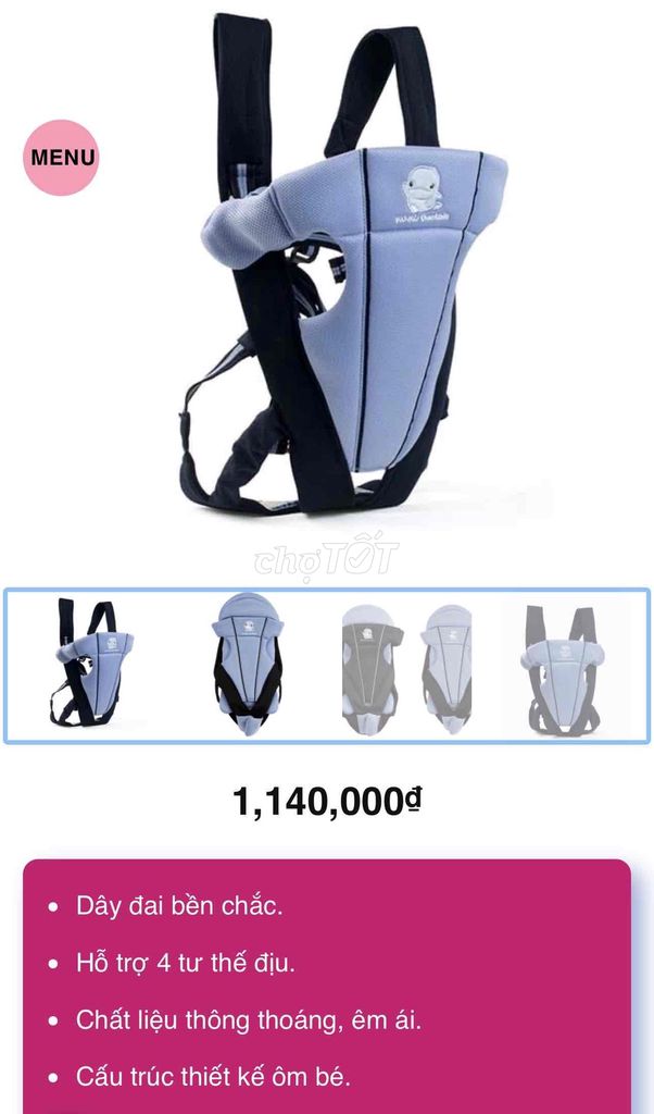 Địu em bé Kuku Duckbill Xám. Mua bán Mẹ và bé tại Huyện Bình Chánh Tp Hồ Chí Minh được đăng bởi Gin hình 1