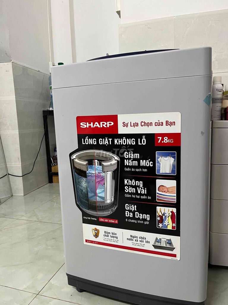 Máy giặt Sharp khối lượng giặt 7,8kg màu xám, tốt