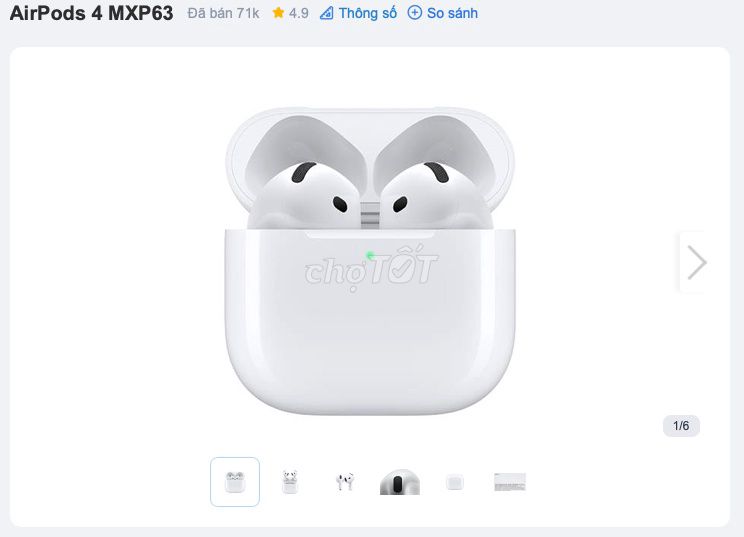 Tai nghe Bluetooth Apple AirPods 4 MXP63 Trắng. Mua bán Tivi, Âm thanh tại Thị xã Tân Uyên Bình Dương được đăng bởi Đặng Trí hình 1