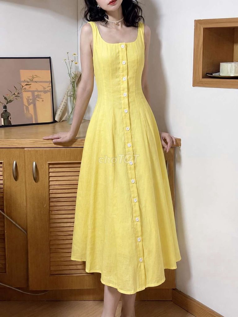 Đầm sát nách Lovito Nữ Vàng size M. Mua bán Quần áo tại Thành phố Vĩnh Long Vĩnh Long được đăng bởi ST STORE chuyên sỉ hình 1