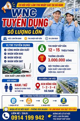 Tuyển Công Nhân Sản Xuất, QC, SMT, Kho - Thu Nhập