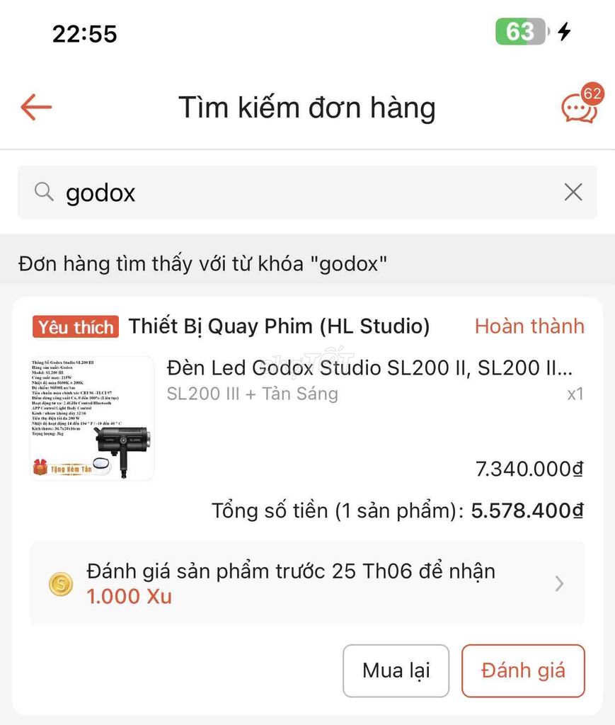 Đèn LED Godox SL200 III 215W 5600K. Mua bán Máy ảnh, Máy quay tại Thành phố Sóc Trăng Sóc Trăng được đăng bởi Nguyễn Hoàng Đạt hình 1