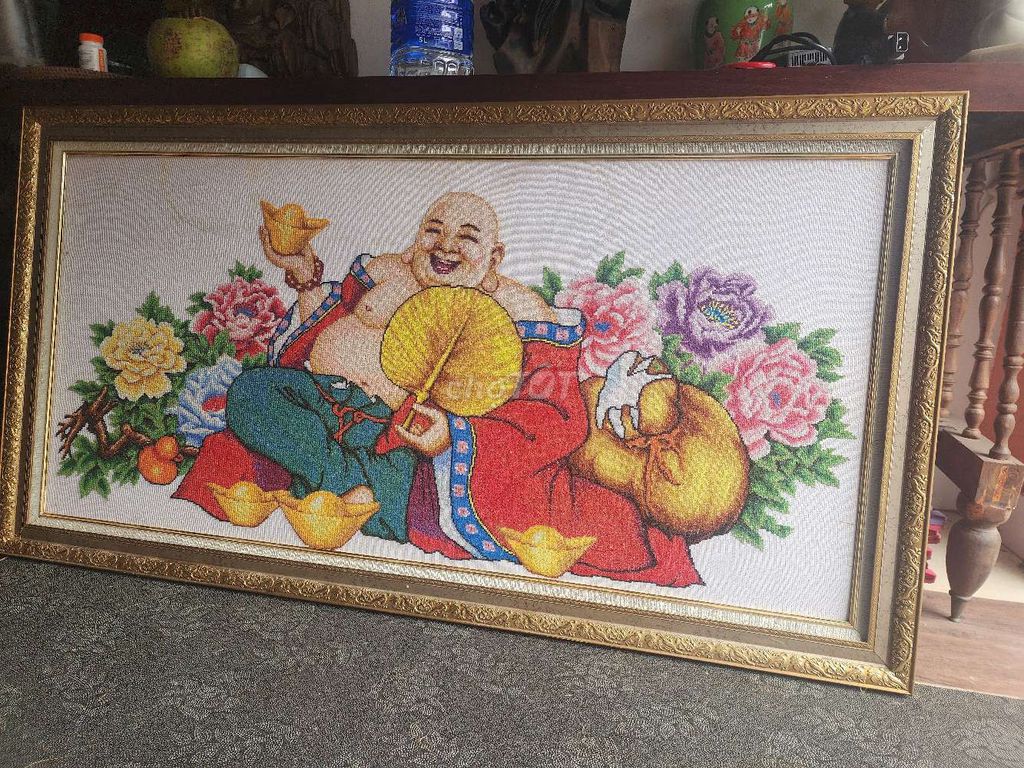 Tranh thêu chữ thập Phật Di Lặc. Mua bán Đồ sưu tầm, đồ cổ tại Quận Long Biên Hà Nội được đăng bởi Sơn Nội Thất hình 1