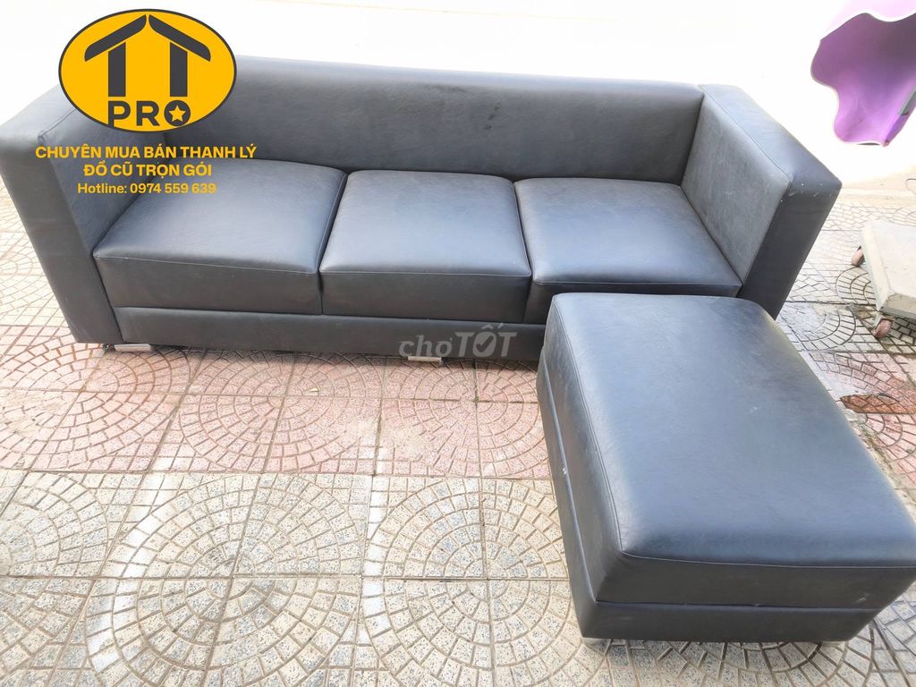 Ghế sofa Da Đen Hiện đại 220cm. Mua bán Bàn ghế tại Quận Ngũ Hành Sơn Đà Nẵng được đăng bởi Đồ Cũ TTpro hình 1