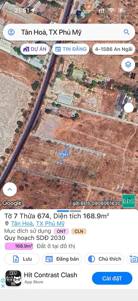 Ngợp Chính chủ cần bán 169m2( 60m2 thổ cư)Thị xã Phú Mỹ