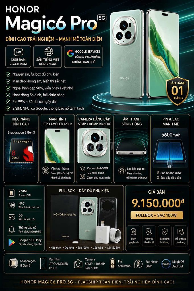 Honor Magic 6 Pro 5G 256GB Trắng. Mua bán Điện thoại tại Thành phố Vĩnh Long Vĩnh Long được đăng bởi Cường VL hình 1