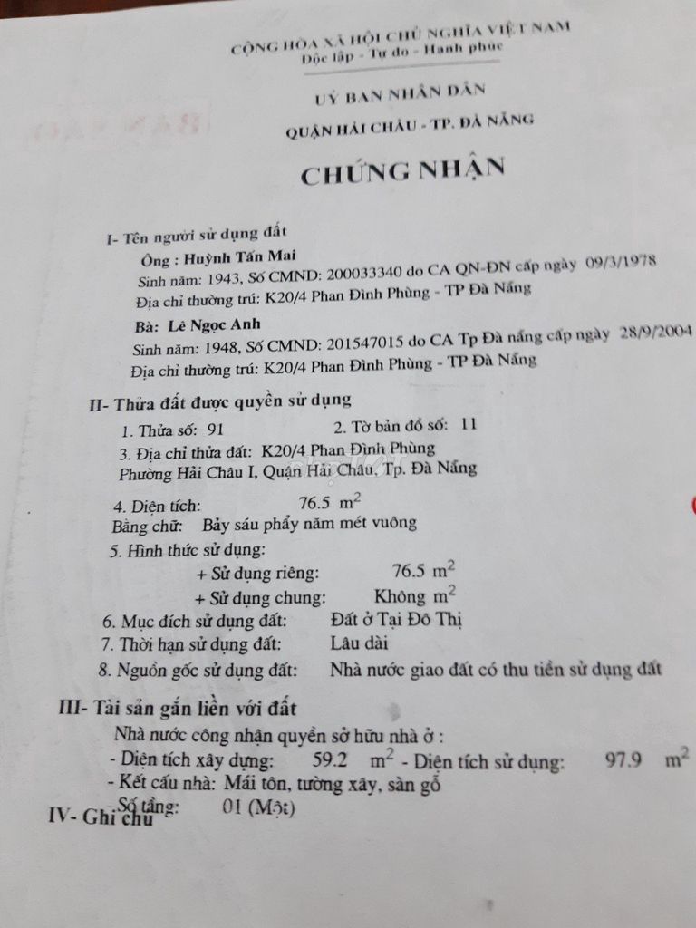 Bán nhà trung tâm Hải Châu 1, Đà Nẵng 