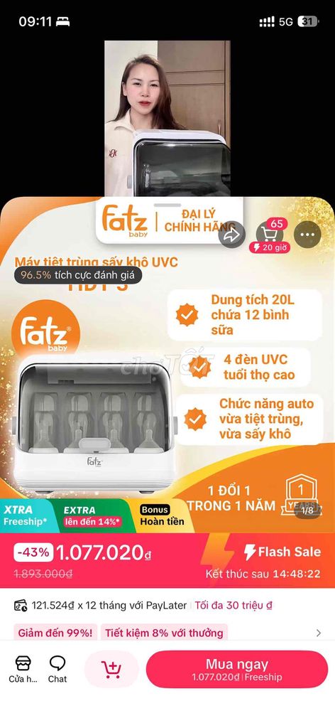 Máy tiệt trùng sấy khô Fatz Baby 20L Trắng. Mua bán Mẹ và bé tại Quận Liên Chiểu Đà Nẵng được đăng bởi Hung hình 1