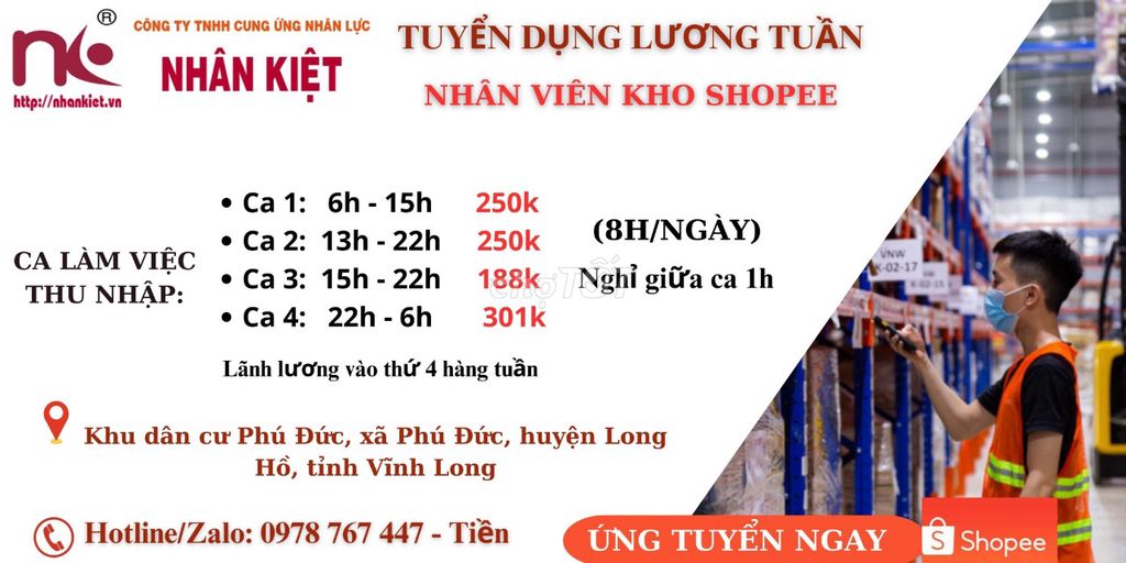 Tuyển Nhân Viên Làm Kho Shopee Lương Tuần