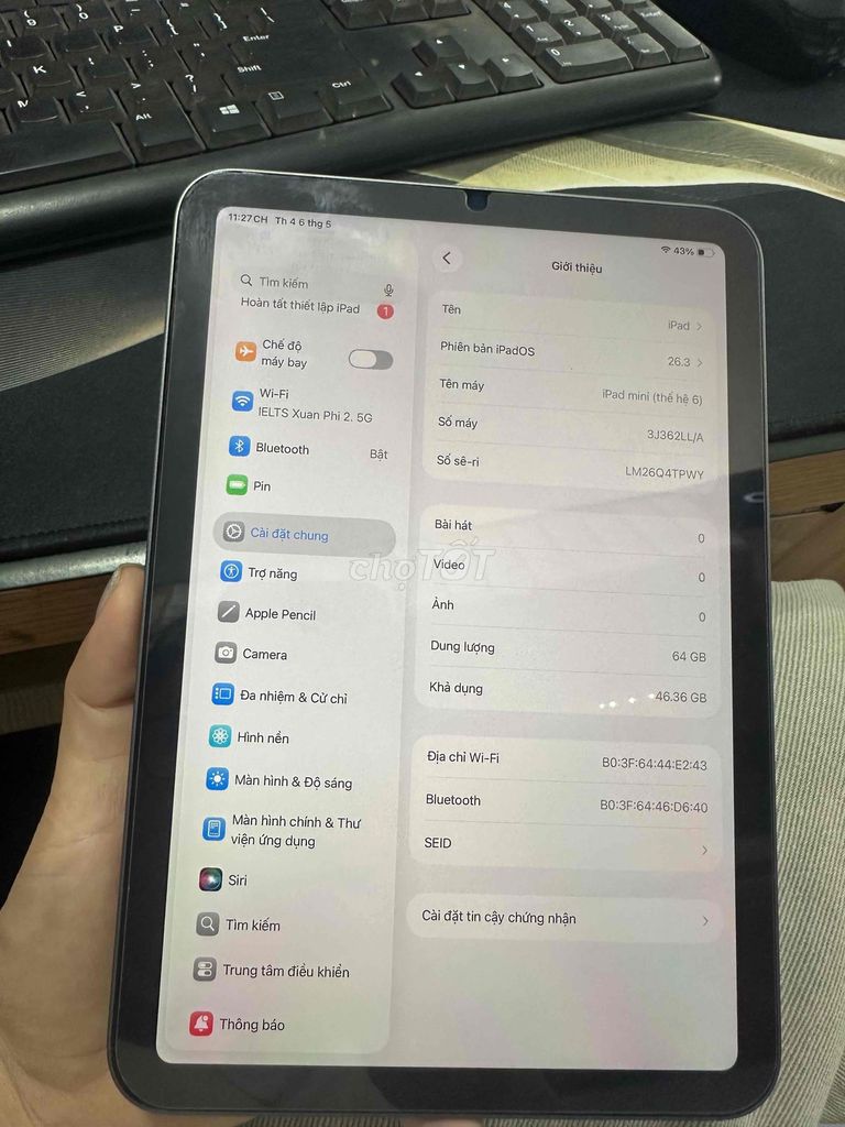 Apple iPad mini 6 64GB Xám Wifi Như mới zin áp. Mua bán Máy tính bảng tại Quận Nam Từ Liêm Hà Nội được đăng bởi Ngô Thị Yến hình 1