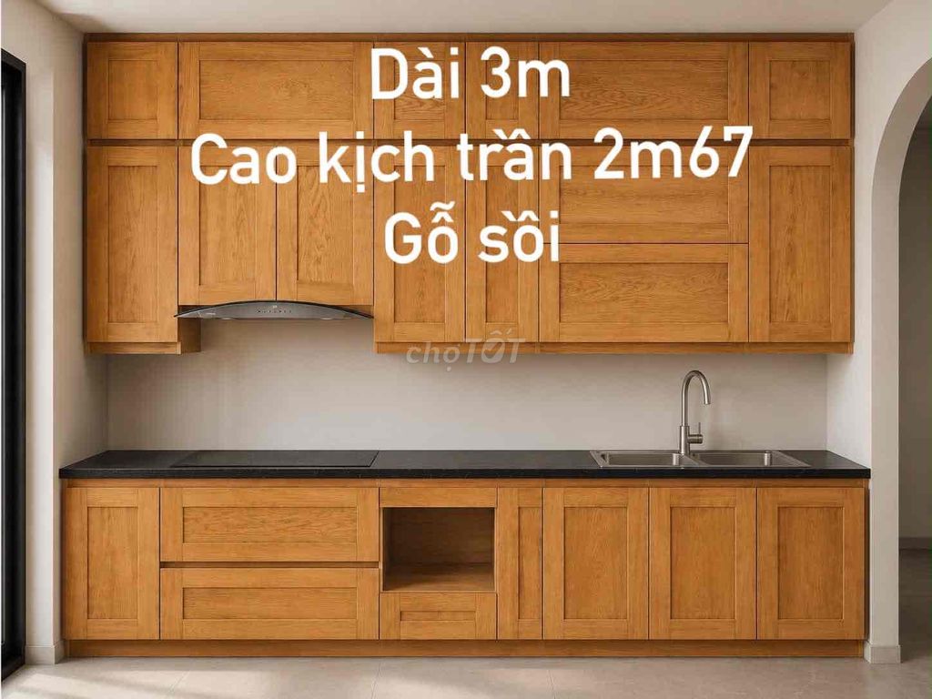 Tủ bếp Gỗ sồi Vàng gỗ 3m Kịch trần. Mua bán Tủ, kệ gia đình tại Quận Hà Đông Hà Nội được đăng bởi Hưng Chim hình 1