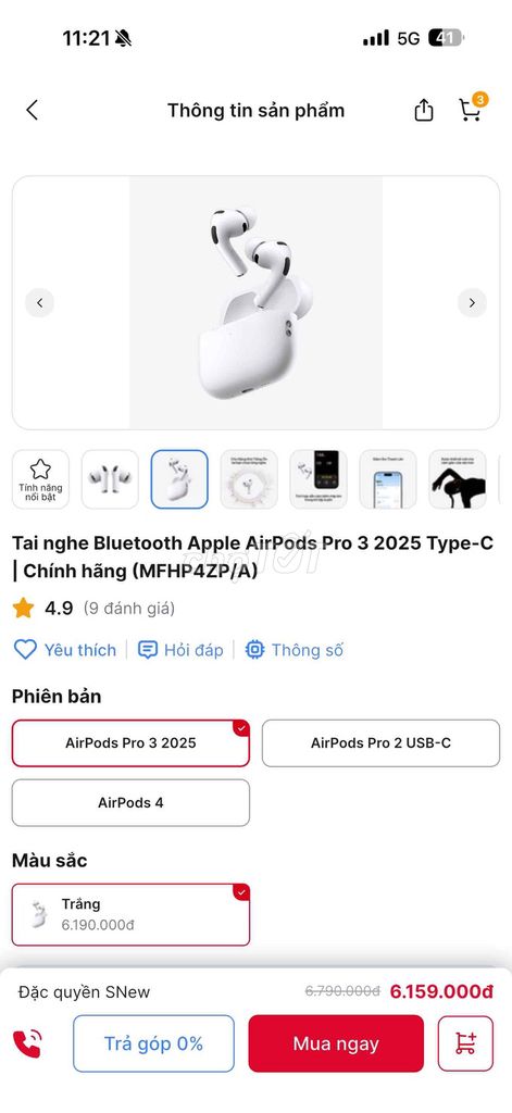 Tai nghe Bluetooth Apple AirPods Pro 3 2025 Trắng. Mua bán Tivi, Âm thanh tại Quận Đống Đa Hà Nội được đăng bởi Trần Đạt hình 1