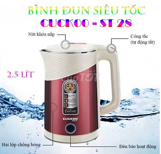 Ấm Siêu Tốc Cuckoo ST28 , Lõi INox 304 Siêu Bền Bỉ