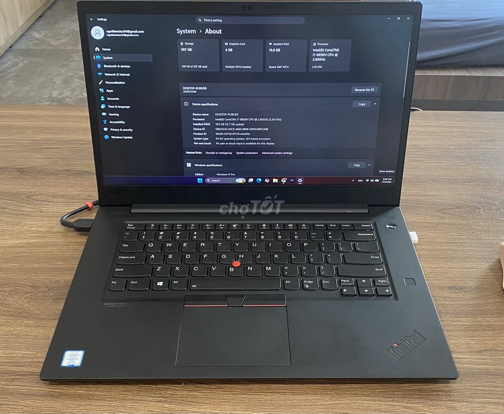 Lenovo ThinkPad P1 Gen 2 i7-9850H T1000 16GB 512GB. Mua bán Laptop tại Thành phố Huế Thừa Thiên Huế được đăng bởi Ngô Thiện Đức hình 1