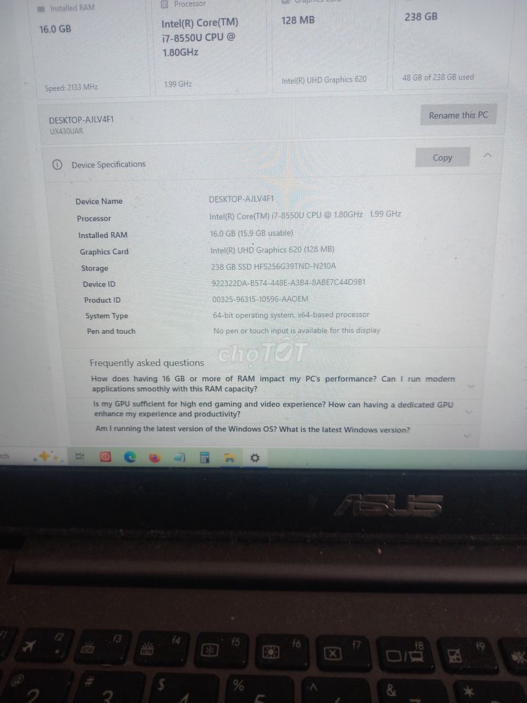Asus Zenbook UX430 i7-8550U 14 inch 16GB/256GB. Mua bán Laptop tại Thành phố Thủ Đức Tp Hồ Chí Minh được đăng bởi Trí hình 1