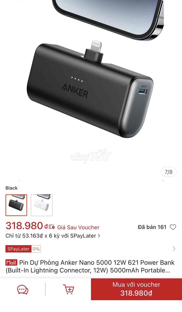 Sạc dự phòng Iphone Anker màu Đen. Mua bán Phụ kiện (Màn hình, Chuột...) tại Quận Ba Đình Hà Nội được đăng bởi D Long hình 1