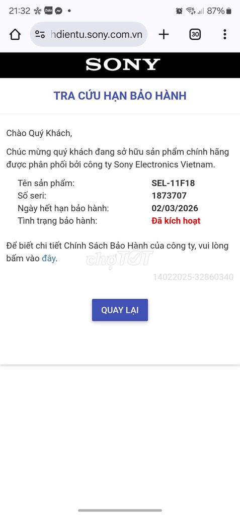 Ống kính Sony SEL11F18 E-mount