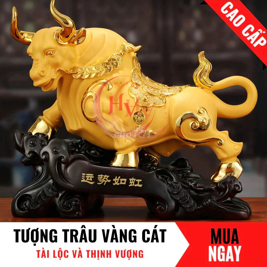 Tượng Trâu Cát Vàng Con Giáp Tài Lộc Cao 26cm