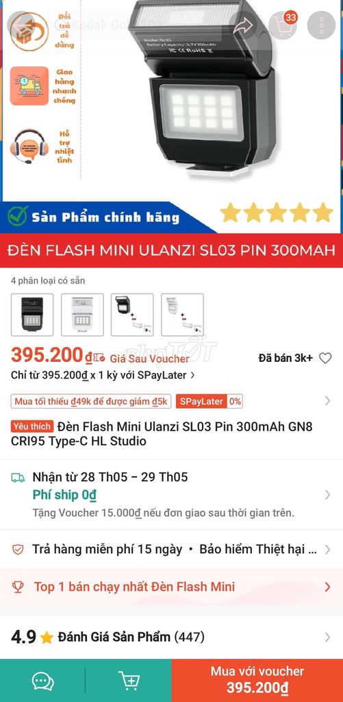 Đèn Flash Mini Ulanzi SL03 Đen. Mua bán Máy ảnh, Máy quay tại Thị xã Hương Thủy Thừa Thiên Huế được đăng bởi Vo Khac Tuan hình 1