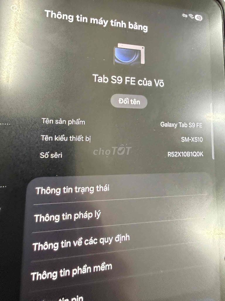 Samsung Tab S9 FE 128GB Xám 99%. Mua bán Máy tính bảng tại Quận 1 Tp Hồ Chí Minh được đăng bởi Nghi Truong Minh Bao hình 1