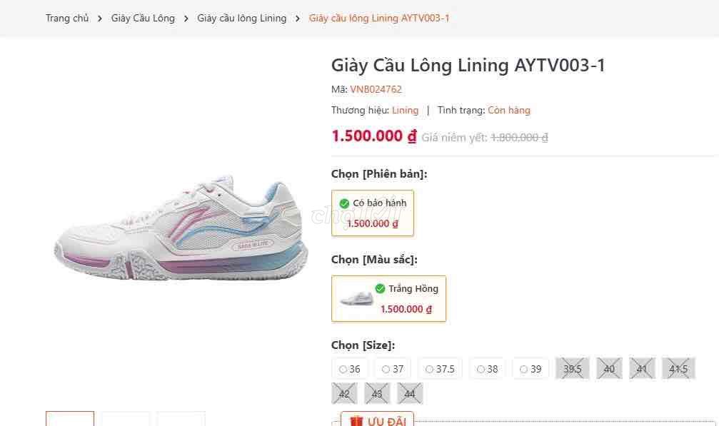 Giày cầu lông Lining AYTV003-1 Trắng Hồng 38. Mua bán Giày dép tại Huyện Nhà Bè Tp Hồ Chí Minh được đăng bởi PHAN NGỌC ÁNH hình 1