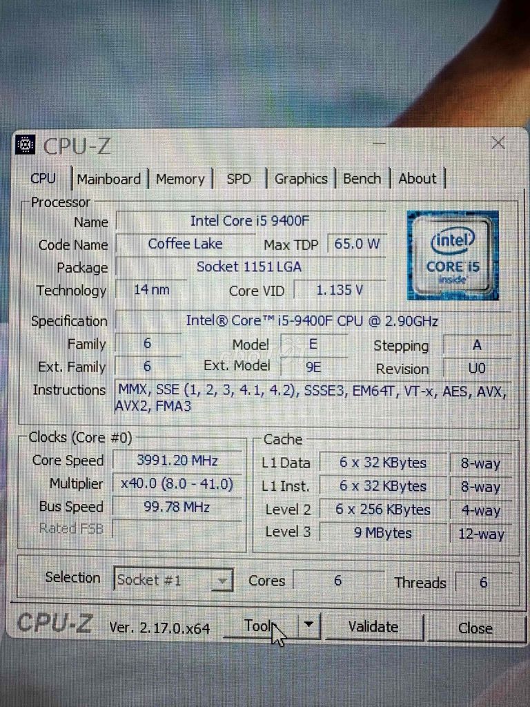 CPU Intel Core i5 9400F kèm main MSI B365M. Mua bán Linh kiện (RAM, Card...) tại Thành phố Hội An Quảng Nam được đăng bởi Lâm Quang Vinh  hình 1