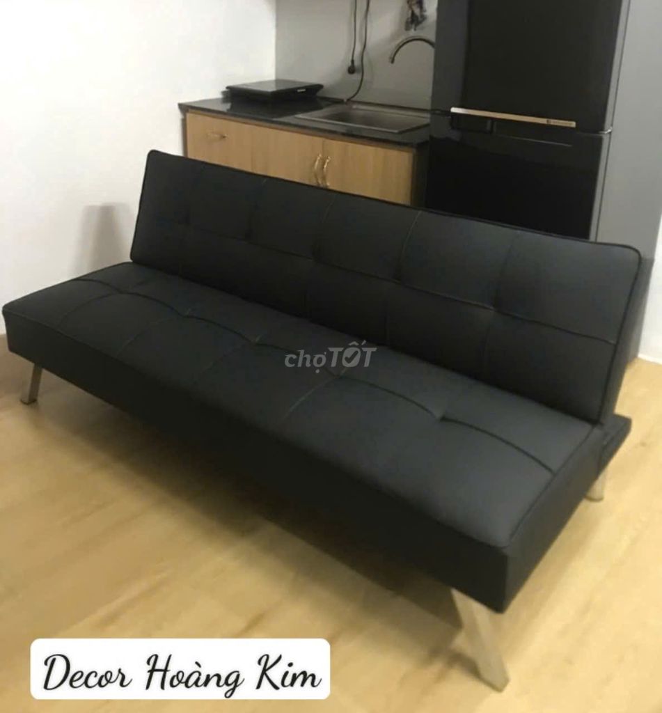 SOFA BED _ DA ĐEN _ SIZE 1M7X1M BẬT GIƯỜNG