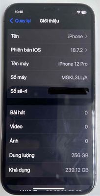 iPhone 12 Pro, mã LLA, 256GB Xám