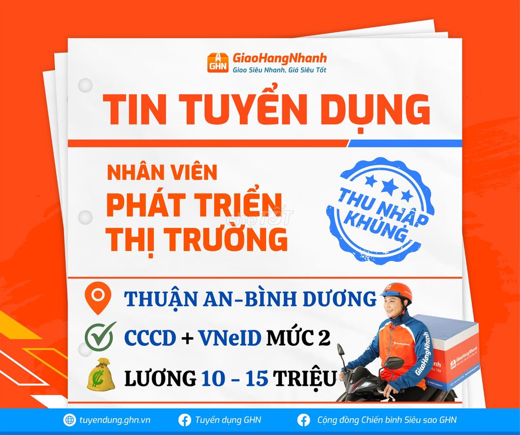 GHN Tuyển Shipper Thuận An Thu Nhập 10 - 15 Triệu