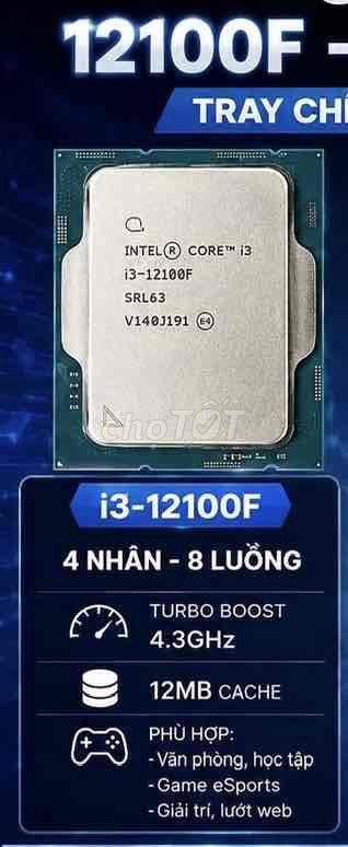 CPU Intel Core i3-12100F 4 nhân 8 luồng. Mua bán Linh kiện (RAM, Card...) tại Huyện Bến Cầu Tây Ninh được đăng bởi Nguyễn Nhật Khang hình 1
