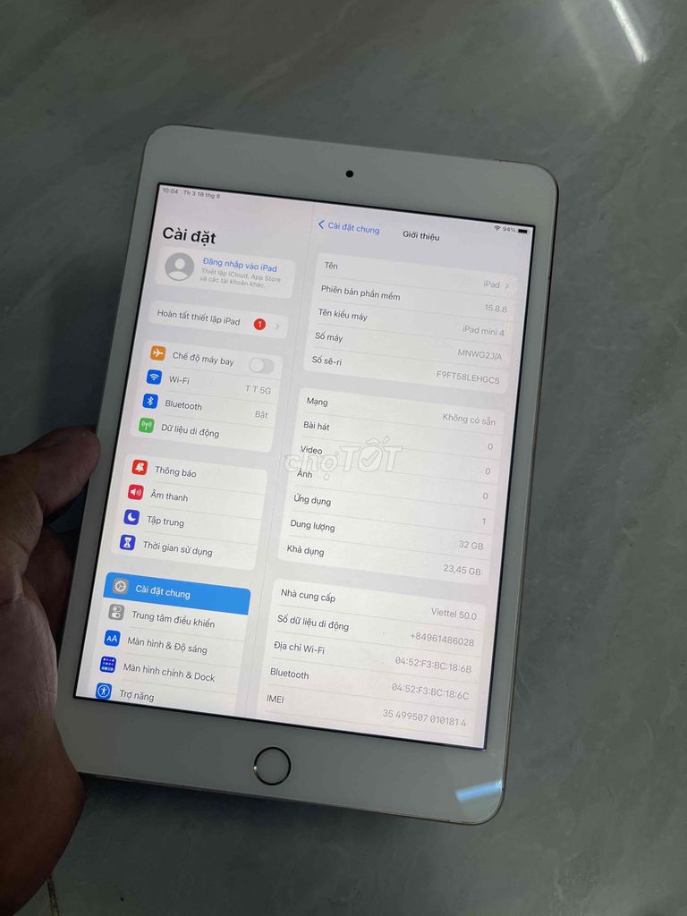 iPad Mini 4 4G 32GB icloud sạch . máy zin pin100. Mua bán Máy tính bảng tại Quận 8 Tp Hồ Chí Minh được đăng bởi Thanh Tâm Mobile hình 1