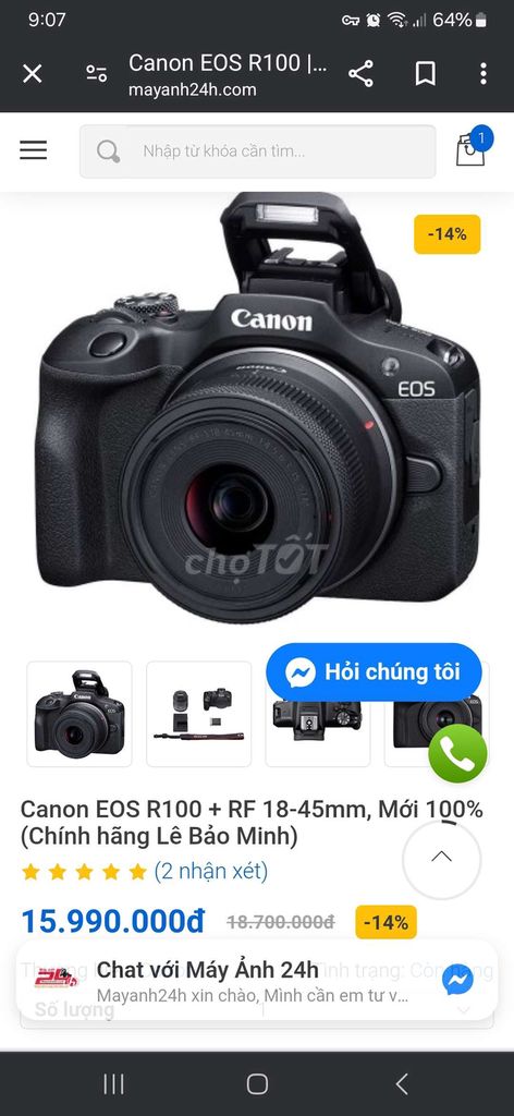 Bán máy ảnh Canon EOS R100 45mm mới tinh