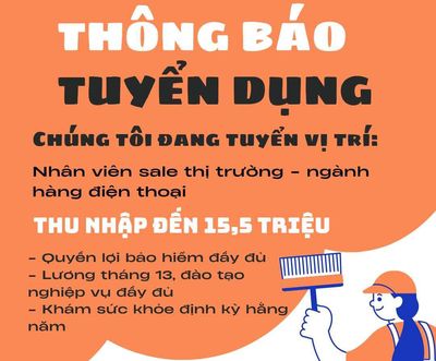 TUYỂN SL LỚN NHÂN VIÊN SALE THỊ TRƯỜNG CHO HÃNG ĐIỆN THOẠI LỚN