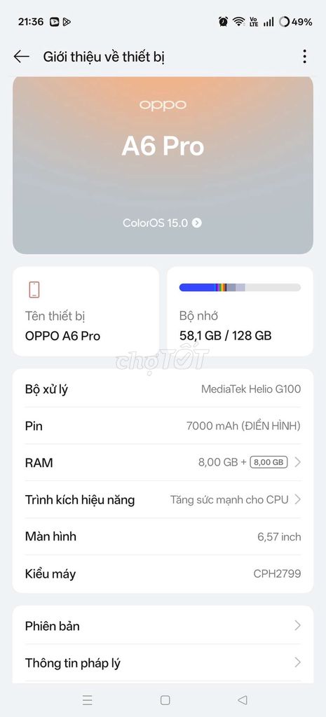 Oppo A6 Pro 128GB. Mua bán Điện thoại tại Huyện Bàu Bàng Bình Dương được đăng bởi Ak Cả hình 1