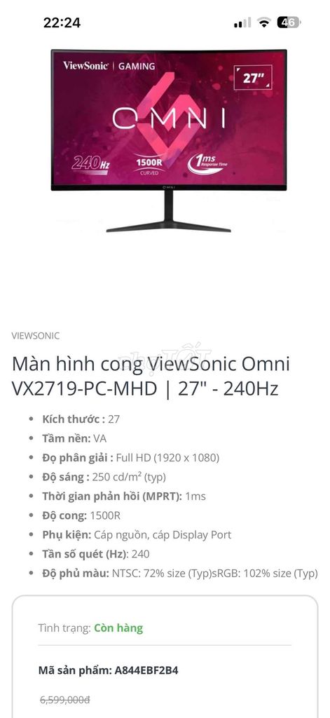 Màn hình gaming ViewSonic Omni VX2719-PC-MHD. Mua bán Phụ kiện (Màn hình, Chuột...) tại Thành phố Bắc Giang Bắc Giang được đăng bởi bin nguyen hình 1