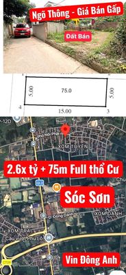 2.6cty 75m full thổ cư gần Q.lộ 3 và ga Tàu điện giáp Đông Anh