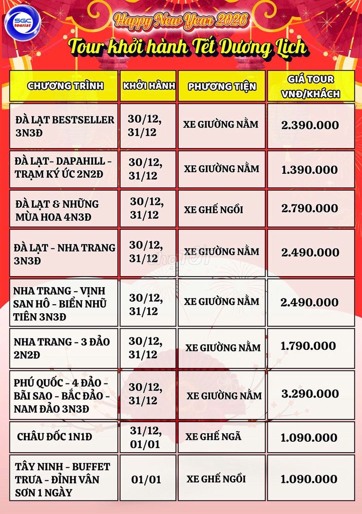 SGC Tourist - Chùm tour Tết Dương lịch 2026. Du lịch tại Quận Gò Vấp Tp Hồ Chí Minh được đăng bởi SGC Tourist hình 3