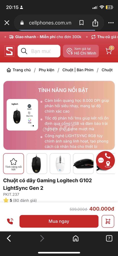 Chuột Logitech G102 Lightsync Gen 2. Mua bán Phụ kiện (Màn hình, Chuột...) tại Quận Sơn Trà Đà Nẵng được đăng bởi hara hình 1