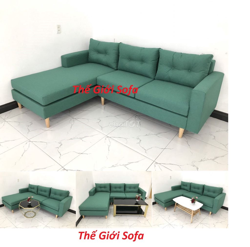 Bộ ghế sofa Góc L màu xanh ngọc vải bố đẹp ở HCM
