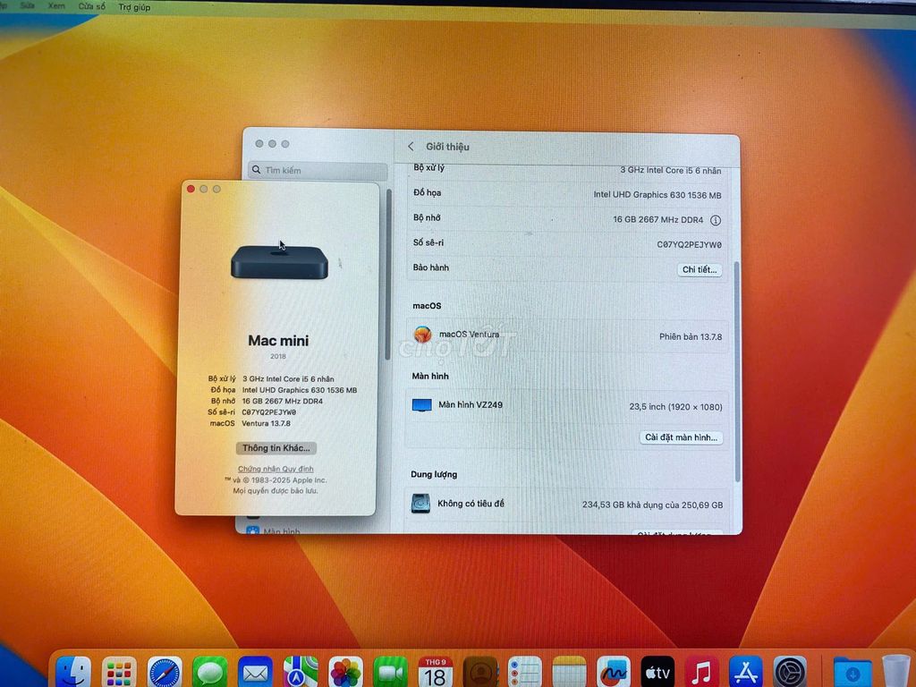 Mac Mini 2018 Core i5 Ram 16Gb SSD 256Gb - 134755665