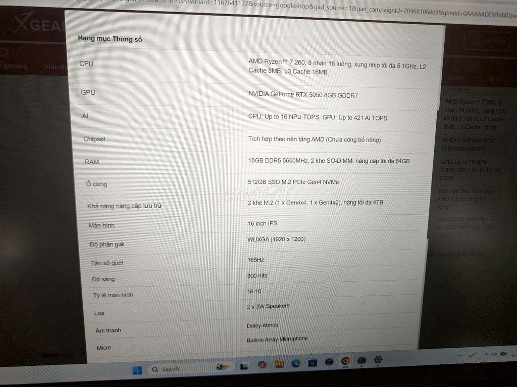 Gigabyte A16 GA63H RTX 5050 16GB/512GB 16 inch. Mua bán Laptop tại Quận Bình Tân Tp Hồ Chí Minh được đăng bởi long hình 1