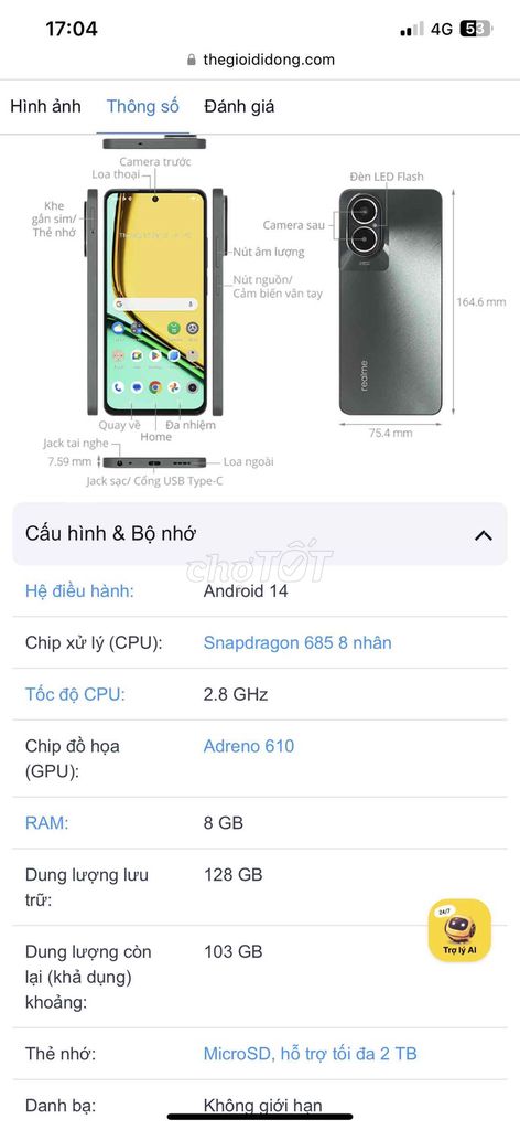 Realme C67 128GB Xám. Mua bán Điện thoại tại Quận 7 Tp Hồ Chí Minh được đăng bởi gia thịnh hình 1