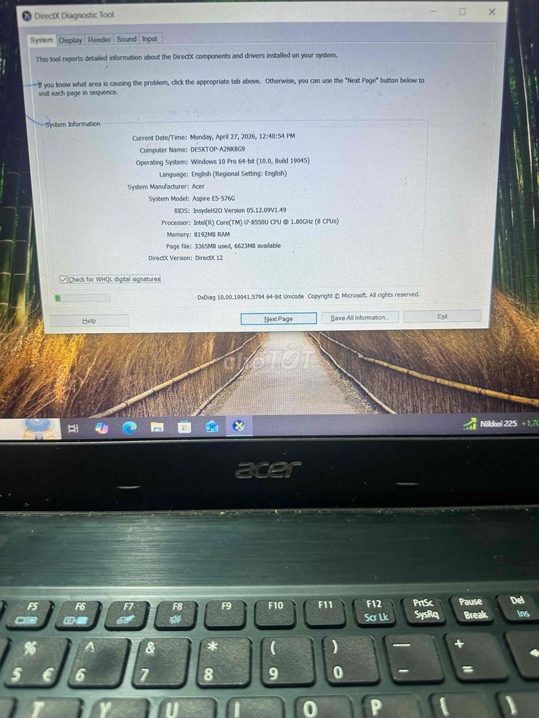 Acer Aspire E5-576G i7-8550U 8GB/120gb VGA mx150. Mua bán Laptop tại Quận 12 Tp Hồ Chí Minh được đăng bởi HoàngNhân hình 1