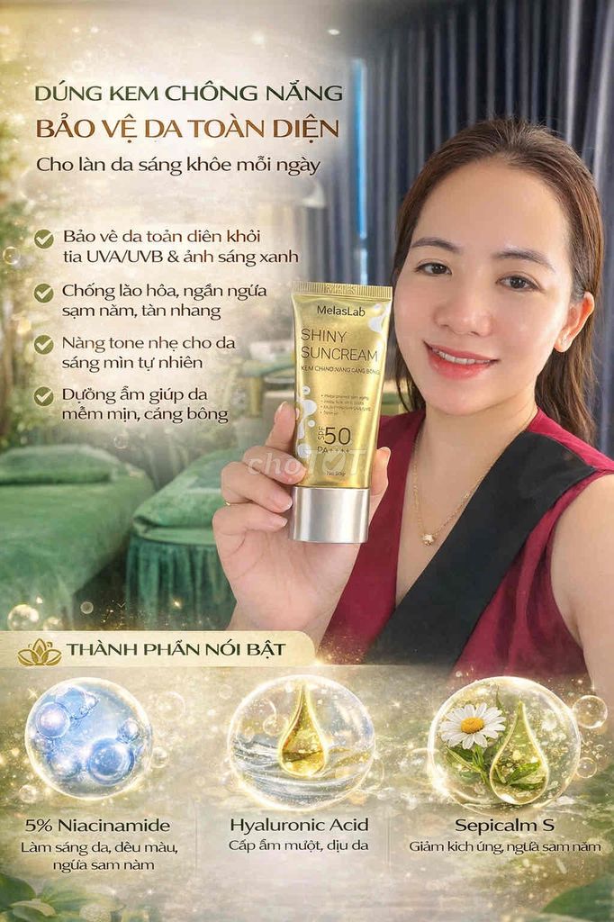 Kem chống nắng MelasLab Shiny Suncream. Mua bán Phụ kiện thời trang khác tại Huyện Đức Linh Bình Thuận được đăng bởi KHÁNH VINH CHUYÊN MỸ PHẨM hình 1