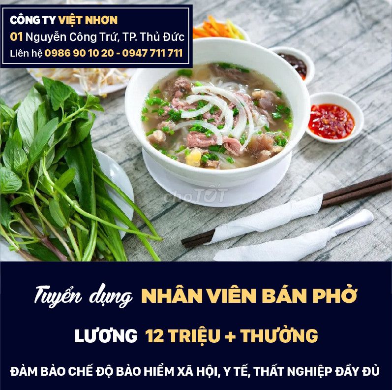 Công Ty TNHH Việt Nhơn Cần 2 Nhân Viên Bán Phở