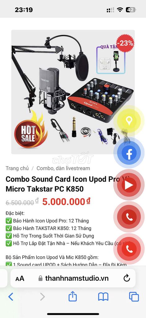 Combo thu âm Icon Upod Pro PC K850 Đen Đỏ livestre. Mua bán Tivi, Âm thanh tại Quận 6 Tp Hồ Chí Minh được đăng bởi Chí Cường hình 1