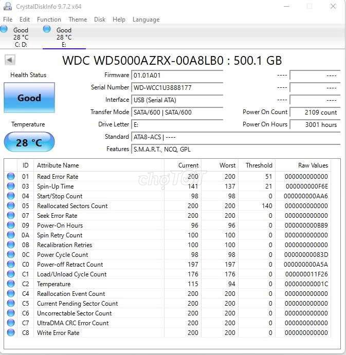 HDD WD 500GB. 3.000h. Mua bán Linh kiện (RAM, Card...) tại Quận Bình Thuỷ Cần Thơ được đăng bởi Mionho hình 1
